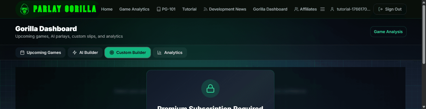 Custom Builder tab showing a premium lock overlay.