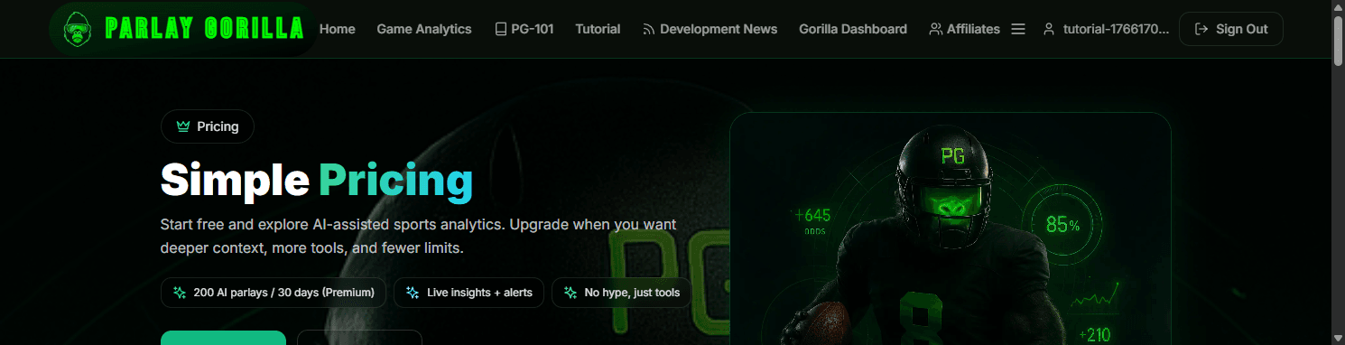 Pricing page showing plan options and upgrade call-to-action.